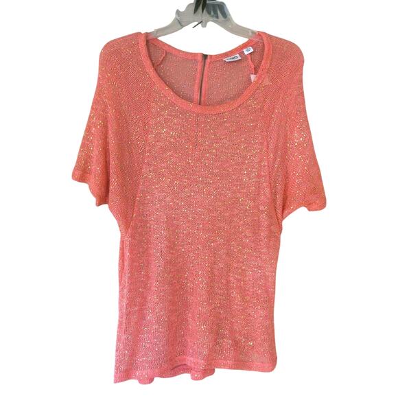 CATO *NWT* Open Knit Top Size L Cover Up/Overlay Short Sleeve Peach/Gold - Picture 1 of 6